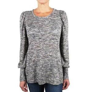 STATUS By Chenault Marled Knit Puffed Sleeve Pullover Heather Gray Top Women's M
